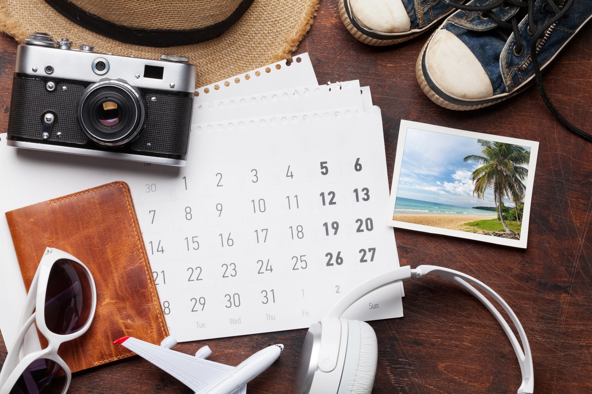 Travel vacation accessories and calendar
